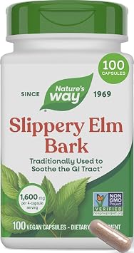 Natures Way Slippery Elm Bark Capsules, 1,600 mg per Serving, 100 ct | Traditional Digestive Support to Soothe Gastrointestinal Tract*, Traditional GI Support*, Vegan Capsules