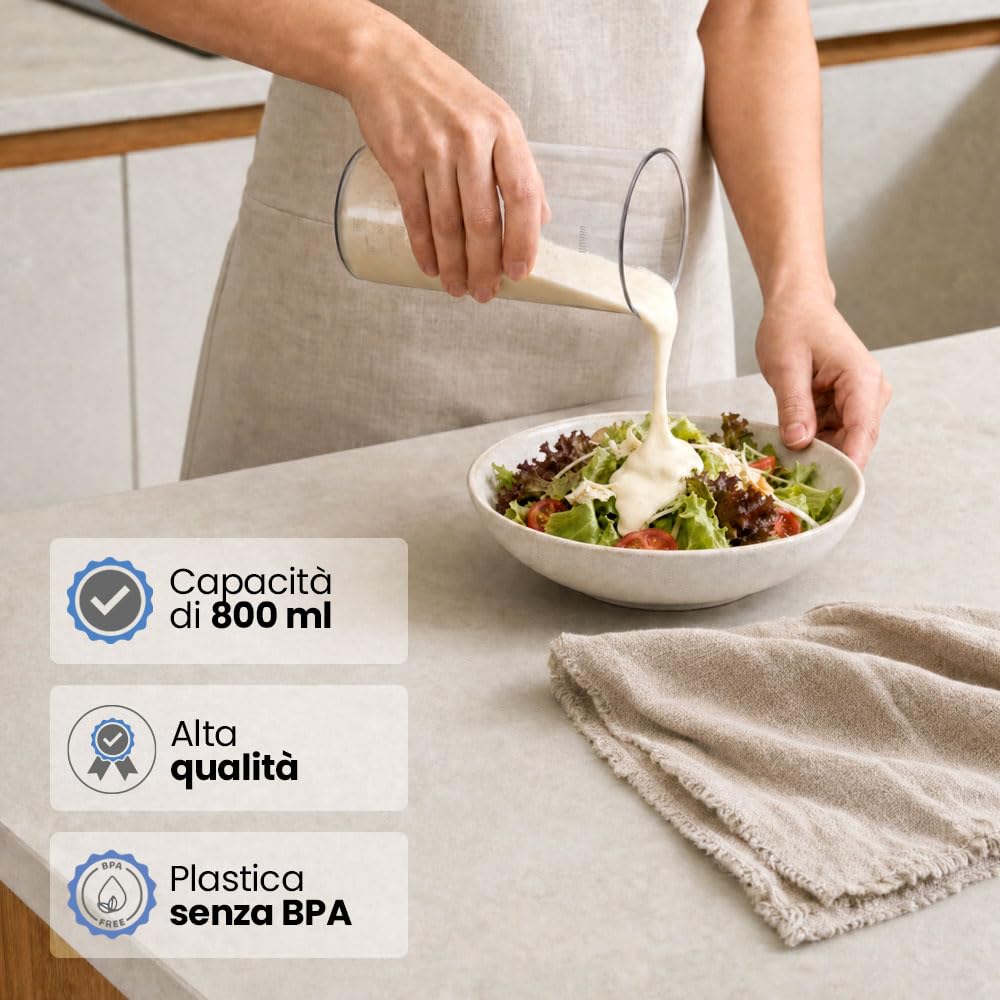 Anakel Home Contenitore Frullatore ad Immersione 600ml Per misurare Quantità | Misurino Graduato Plastica