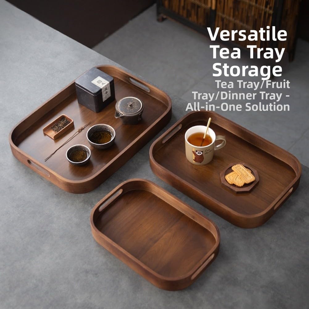 Teetablett aus Holz mit Griffen, Mehrzweck-Serviertablett, 43 x 33 x 5 cm (43 x 33 x 5 cm)