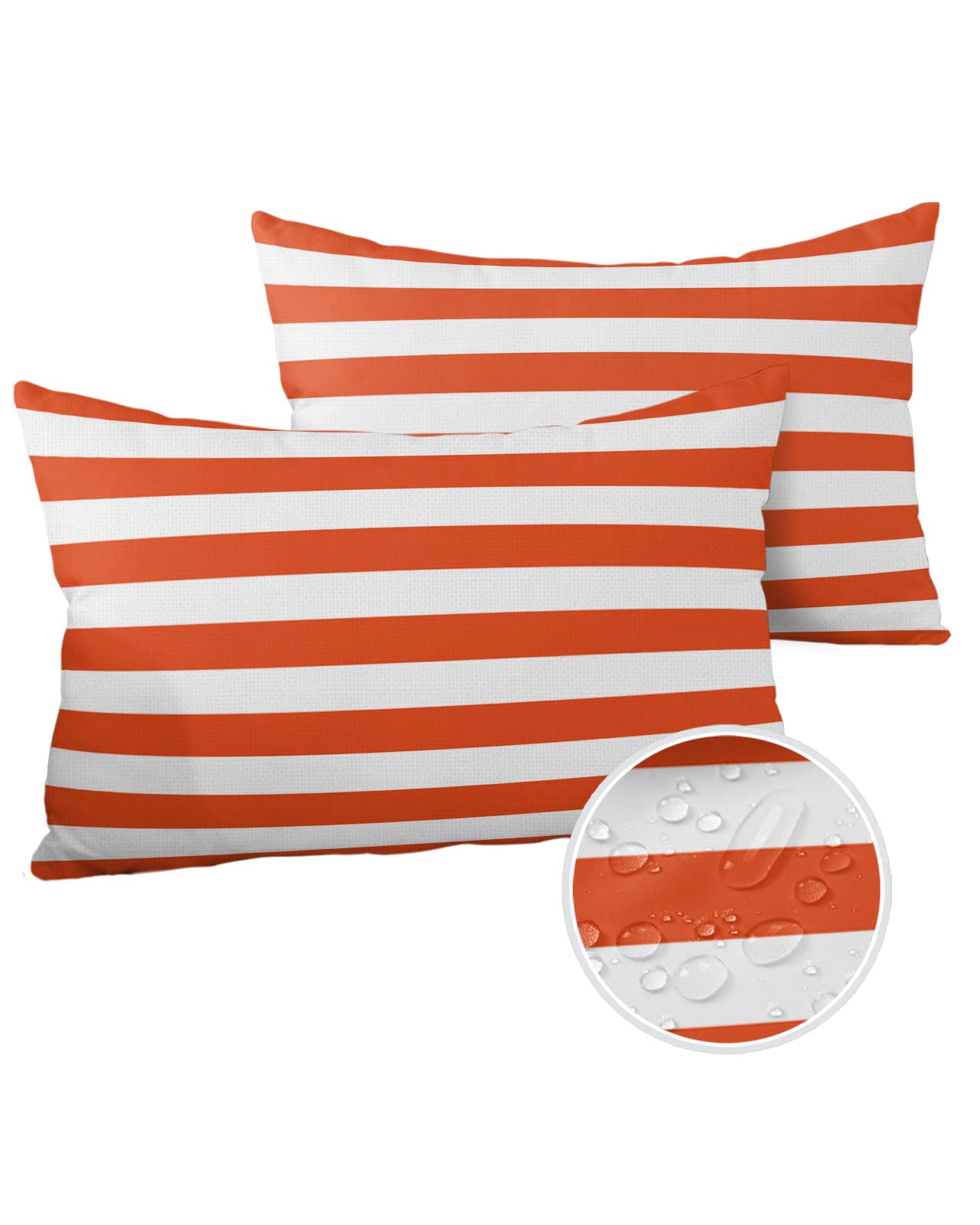 Lumbar Throw Pillow Covers 12x20 Outdoor Waterproof Pillow Covers for Patio Furniture Orange and White Stripes Throw Pillow Cover Solid Striped Pillowcases Set of 2 Cushion Case for Sofa Couch Chair