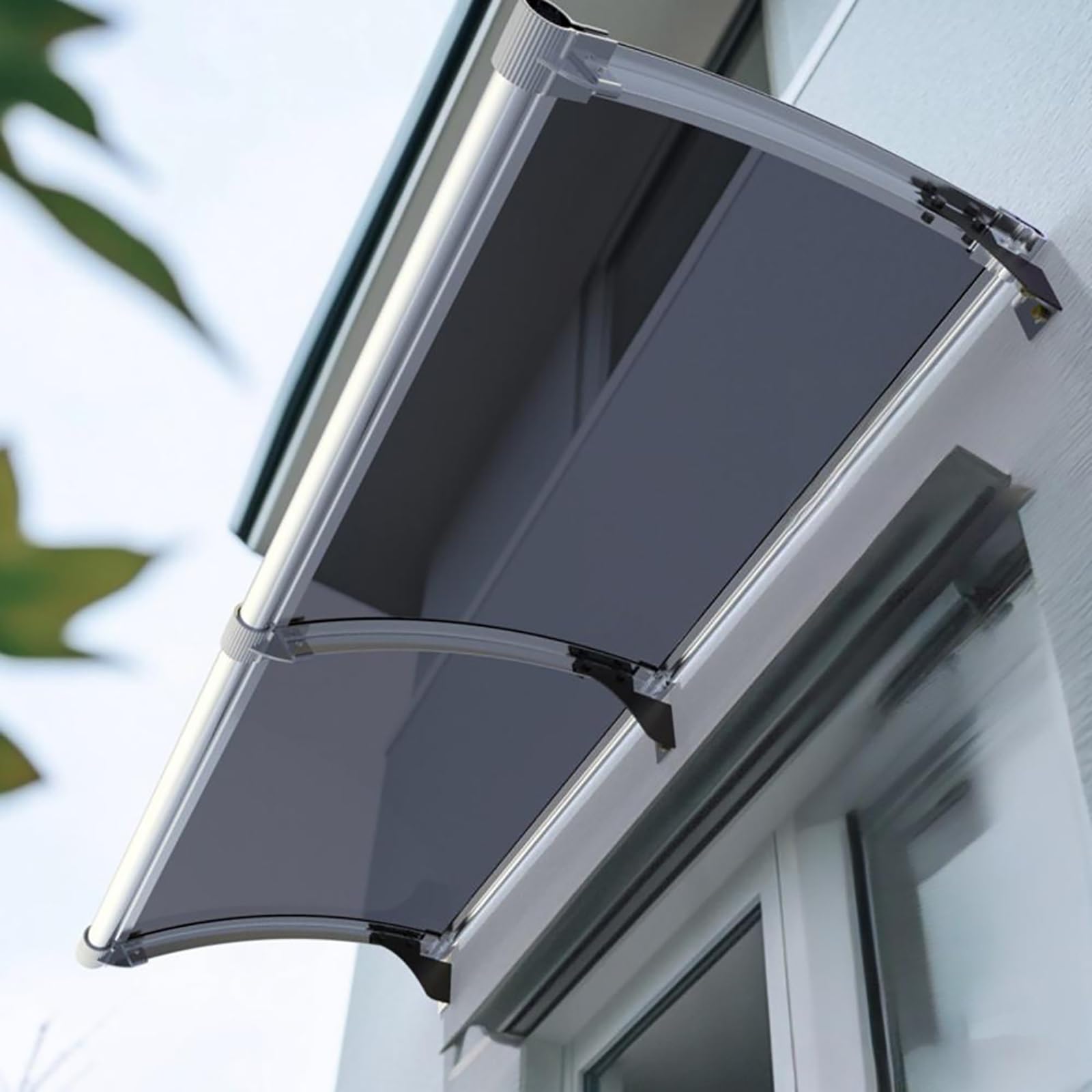 LWJSOCP Outdoor Door Canopy Awning Curved Polycarbonate Entrance Shelter UV Protection Overhang for Grey 66x107cm (26x42in) Weatherproof Cover