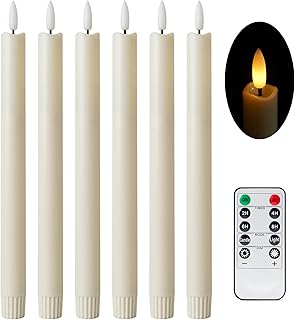 揺らめく炎のないアイボリーテーパーキャンドル リモコン付き - 10インチ LEDキャンドルスティック リアルな3D炎 芯付き 温白色ライト ホーム ウェディング バレンタインデー 装飾 自動タイマー 6個セット