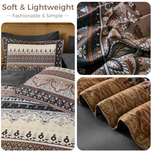 Image of Boho Comforter Set Full Size,8 Pieces Brown Black Striped Bedding Set
