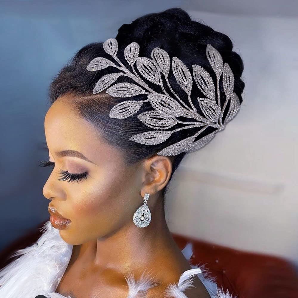 Haarkamm Hochzeit Silber Braut Haarschmuck aus Strass Kristall Damen Mädchen Kopfschmuck Brautschmuck Blatt Haar Schmuck Steckkämme