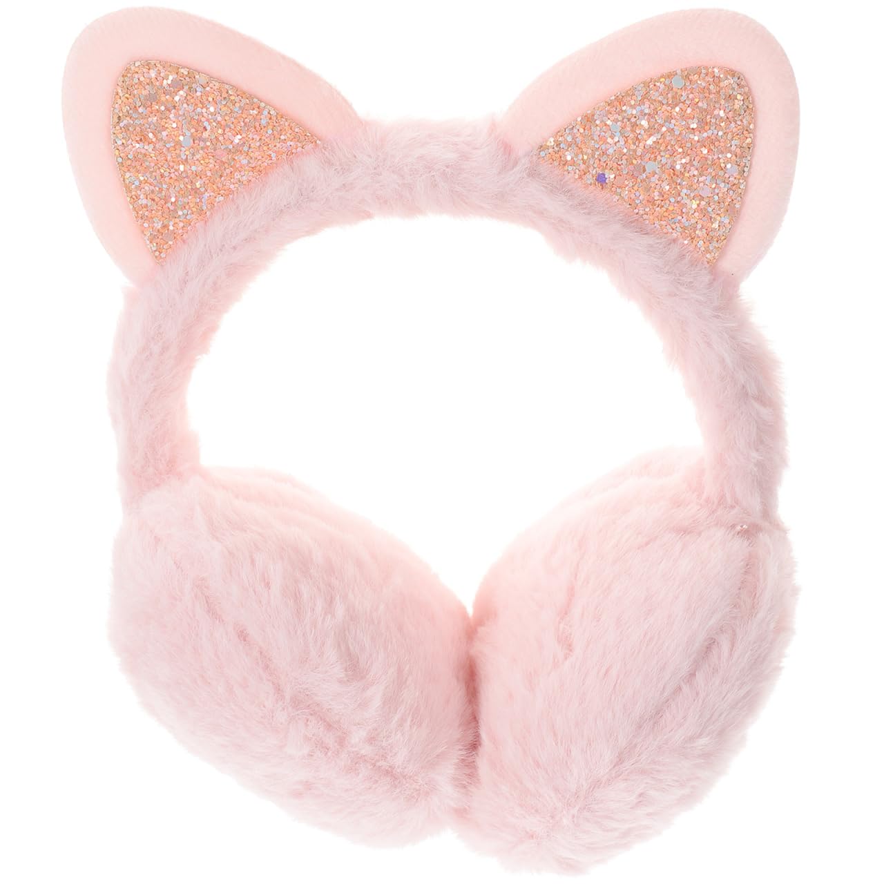 Pink Cat Ear Muffs for Girls and Women - Foldable Plush Ear Warmers for Winter - Cute Windproof Earmuffs for Cold Weather Outdoors & Gifting