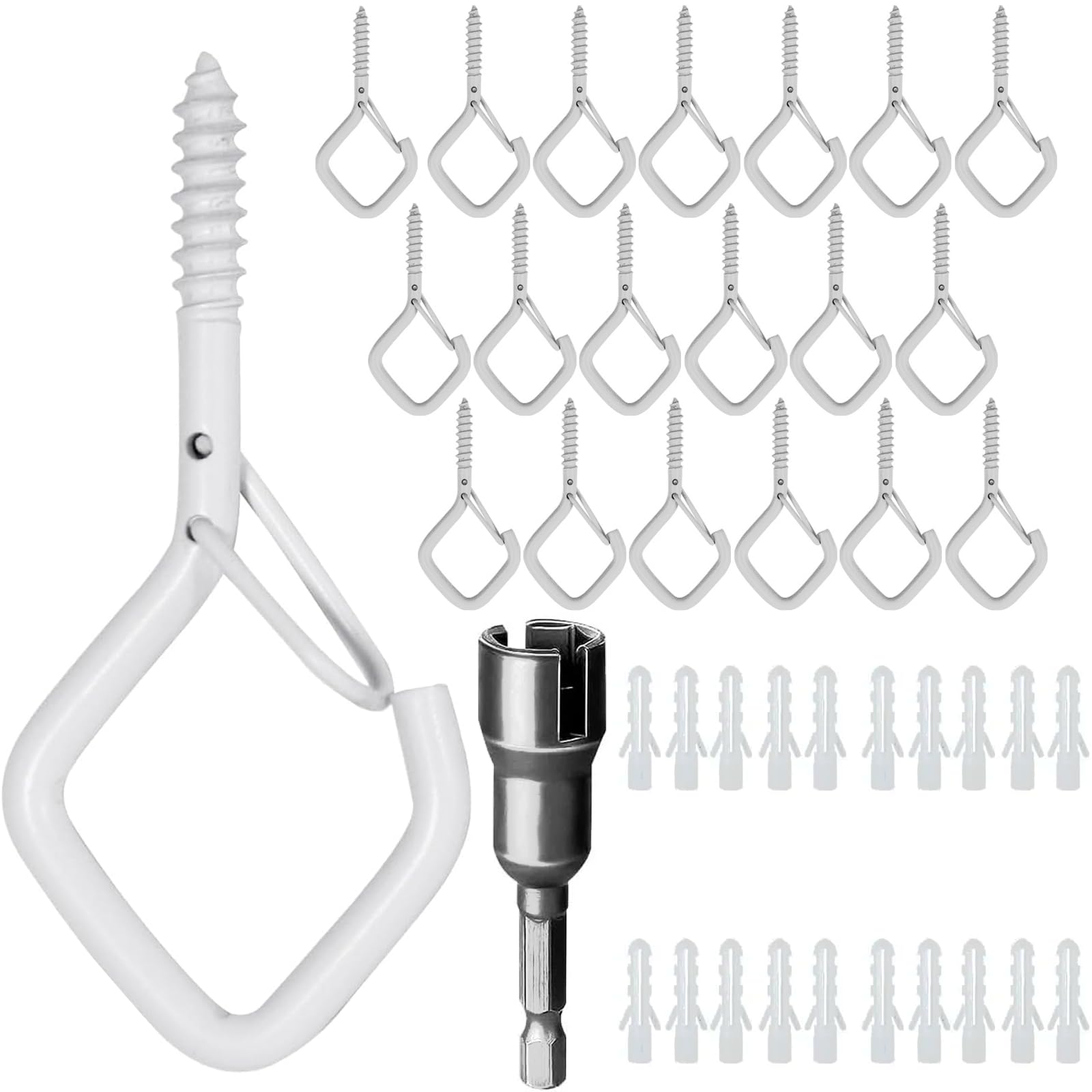 Anhoer Q Hanger Hooks with Safety Buckle White Outdoor Pack of 20