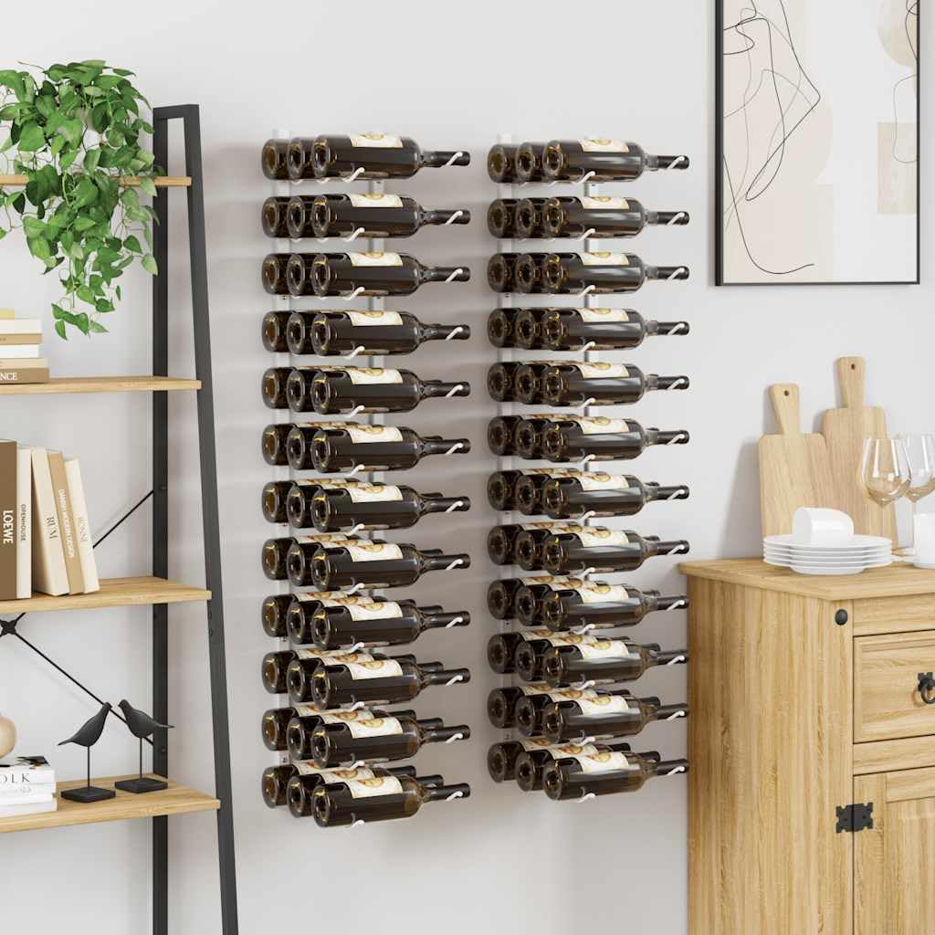 Wand Weinregal für 36 Flaschen 2 Stück Weiß, Eisen Flaschenregal mit Wandmontage für Küche, Bar, Keller und Speisekammer, Lagerung und Aufbewahrung