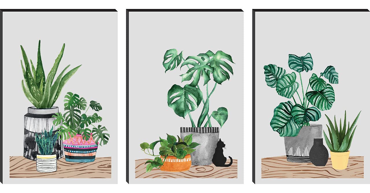 SAF Set of 3 Preety Flower Pot Large Embossed MDF Framed Panel Painting 27 Inch X 12 Inch PHC30070