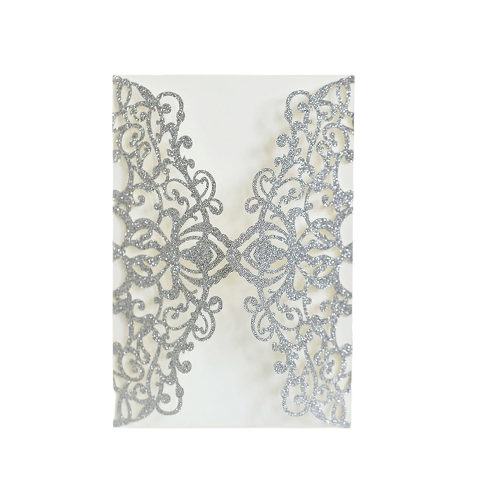 Invitaciones Boda 25/50pcs Glitter Paper Wedding Invitations Card Lace Flower Greeting With Ribbon Brithday Party Supplies(Only Silver Cover,50pcs)