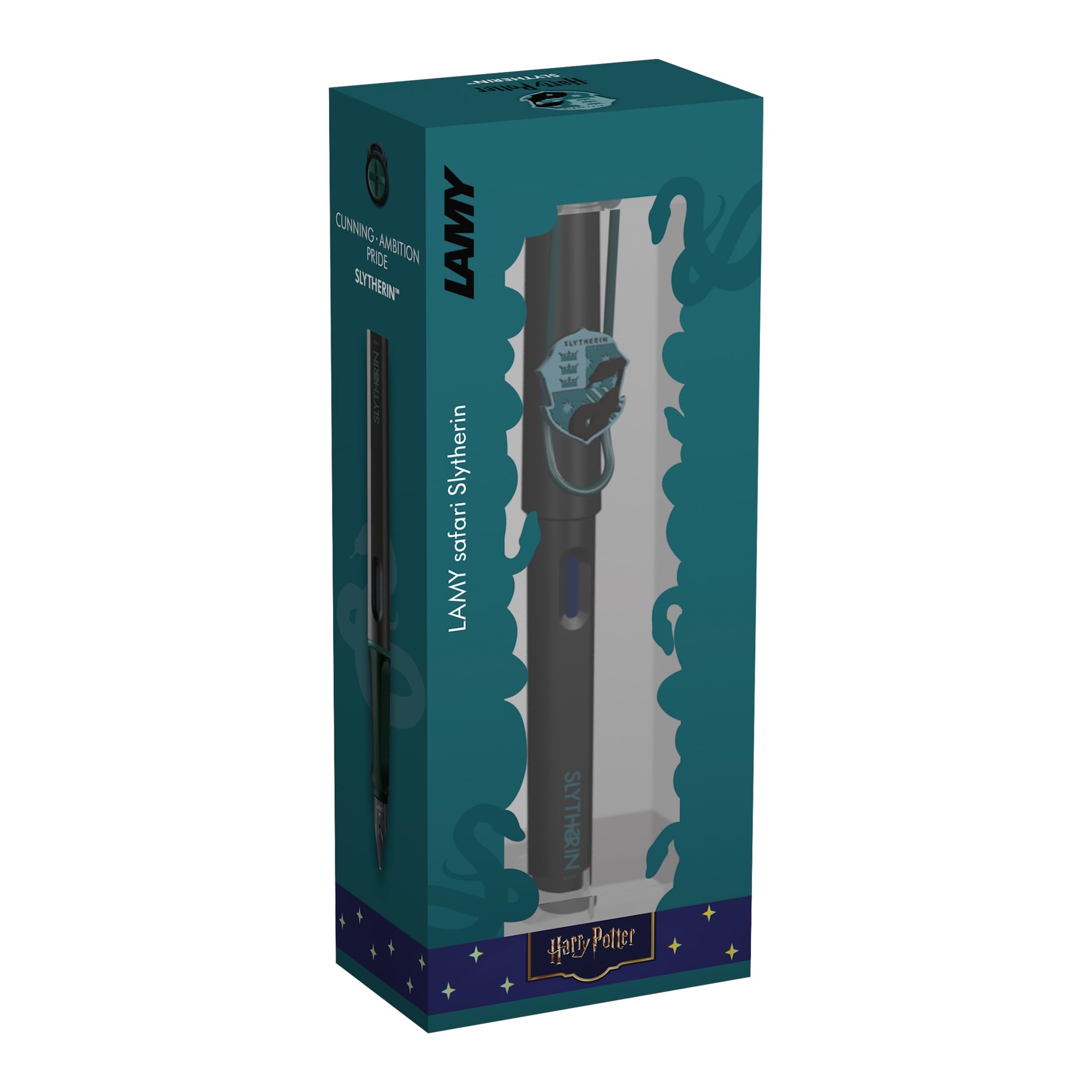 Lamy safari Harry Potter Slytherin™ pióro wieczne z herbem domu, edycja specjalna – stalówka o szerokości kreski EF, z ergonomicznym uchwytem, w zestawie wkład atramentowy T10, kolor niebieski, dla