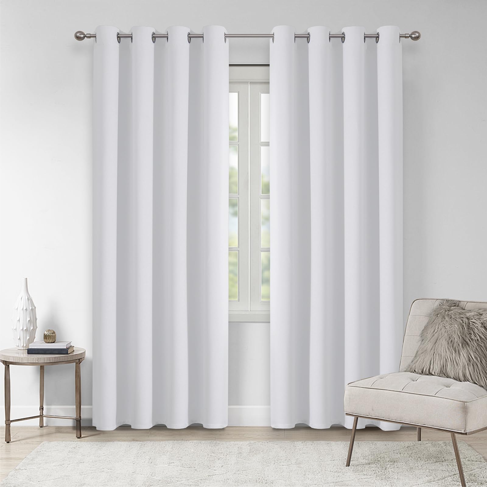 VEHEDE Blackout Thermal Curtains 84 Inch Drop for Living Room, Soft Eyelet Window Drapes for Bedroom, Soundproof Curtains, Black Out Room Darkening Curatin, W46 x L84 Inch, Greyish White, 2 Panels — image 1