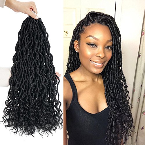 Wavy Faux Locs Crochet Hair Curly Ends Synthetic Braiding Goddess Hair Extensions 6Pcs/Lot. (1B)