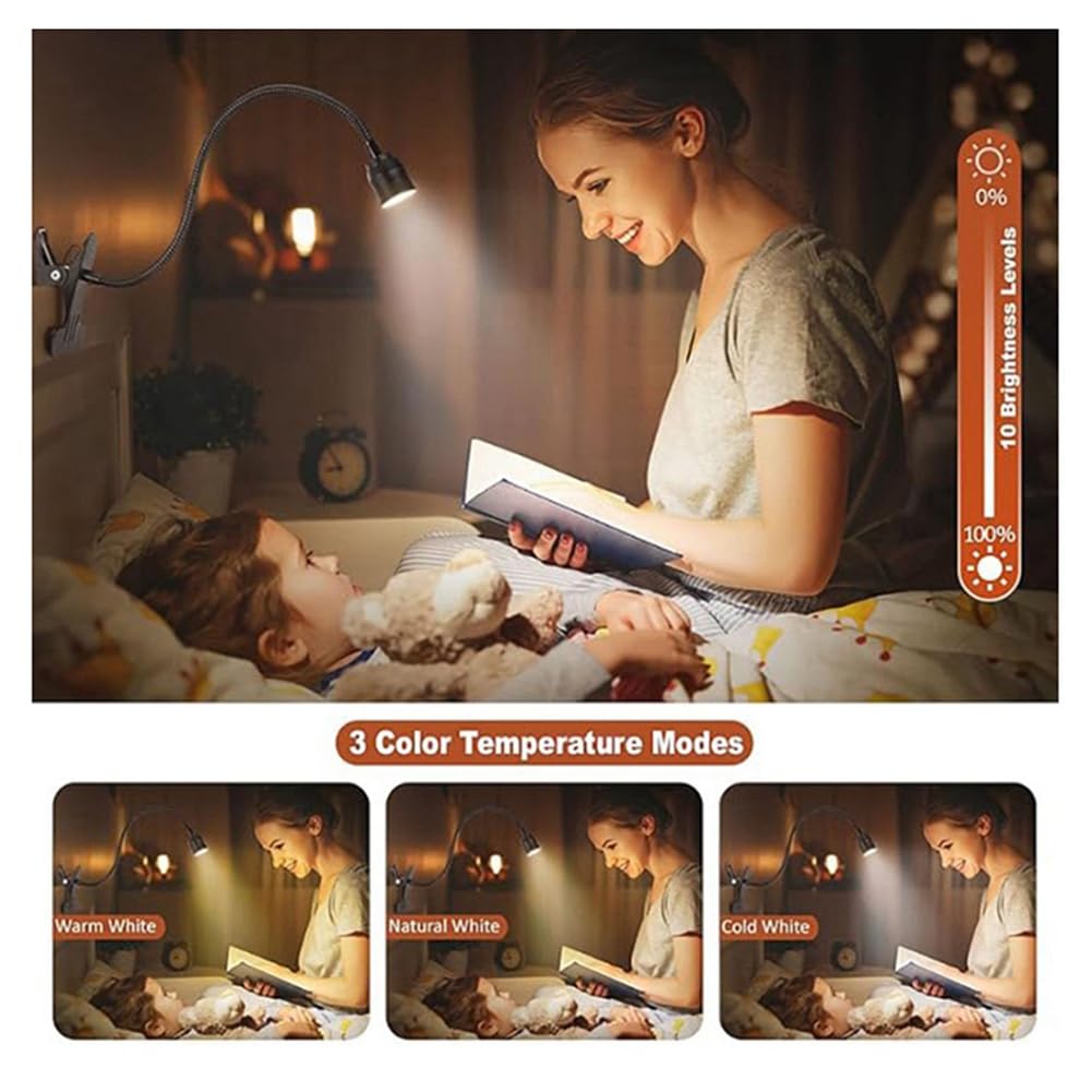 Luce LED da Lettura USB A Pinza con Tre Colori e Regolazione Intensità per Libri