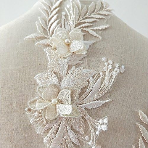 Beaded Flower Sequence lace Applique Motif Sewing Bridal Wedding 3in1 A5 3D (Champagne)