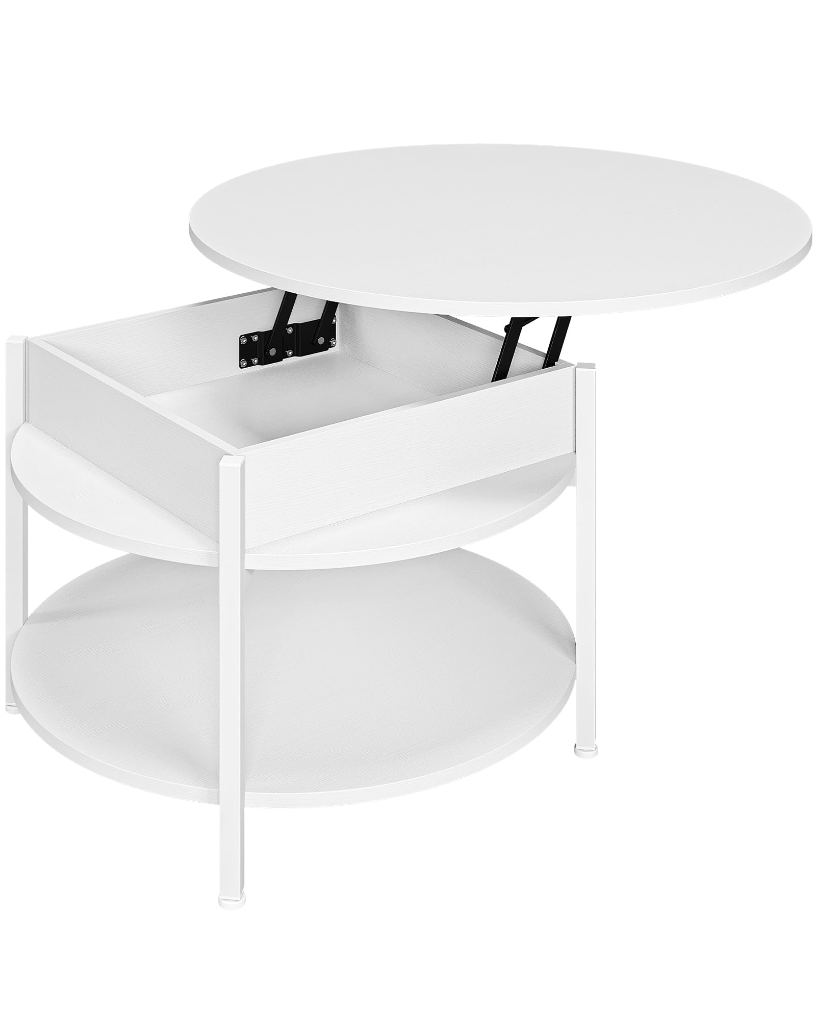 Mesa de Centro Redonda, Mesa de Centro de Altura Ajustable, Mesa de Salón con Almacenamiento Oculto, Mesa de Sofá, Mesa de Café, Mesa de Café de Madera con Compartimento, Para Salón, Oficina, Blanco