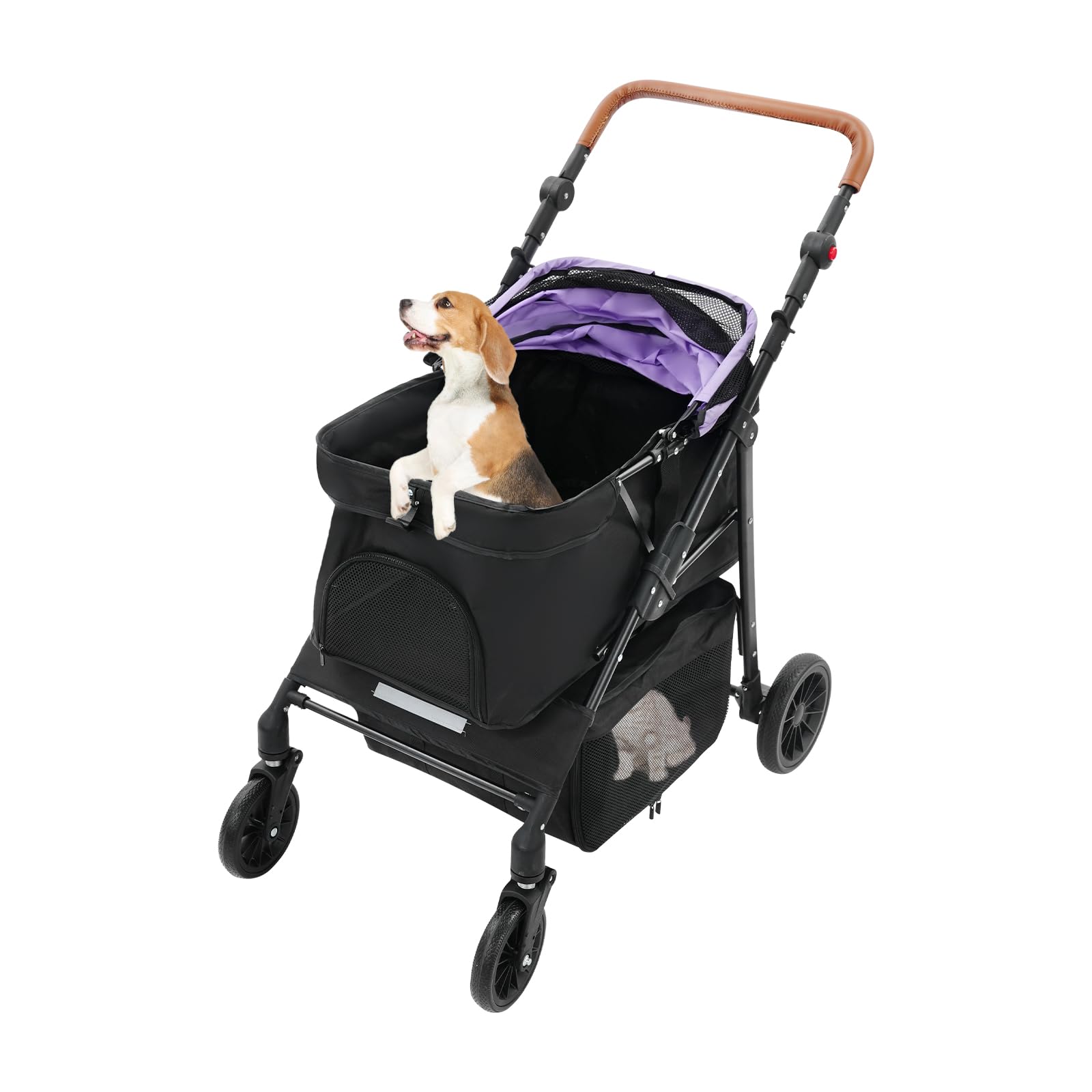 Passeggino per animali domestici a doppio piano, portata 15 kg, per cani di piccola e media taglia, 2 ripiani, pieghevole, per esterni, con finestra in rete e strisce riflettenti, colore