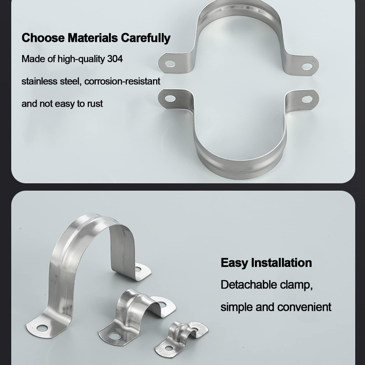 ホースクランプ 20個 304 ステンレススチール 2穴ケーブル U ブラケット パイプクランプ M70-M100 パイプまたはケー