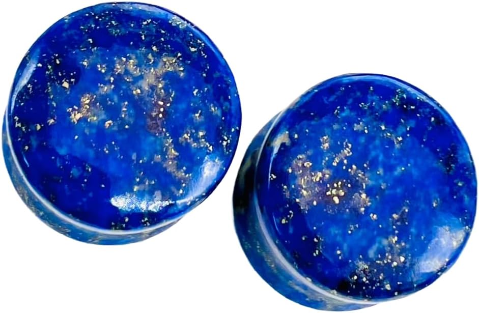 Natural Lapis Lazuli Double Flared Ear Plugs – Handmade Blue Gemstone Gauges Tunnels – Organic Stone Body Piercing Jewelry for Stretched Ears – Pair