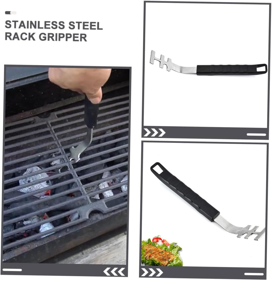 SOLUSTRE 1set Oven Net Handle Bbq Pit Charcoal Grill Griddle Grill Cast Grid Gripper Grid Rack Clamp Cooking Grid Lifter Tool Rack Gripper Barbecue Grid Lifter Grill Gripper Stainless 3pcs