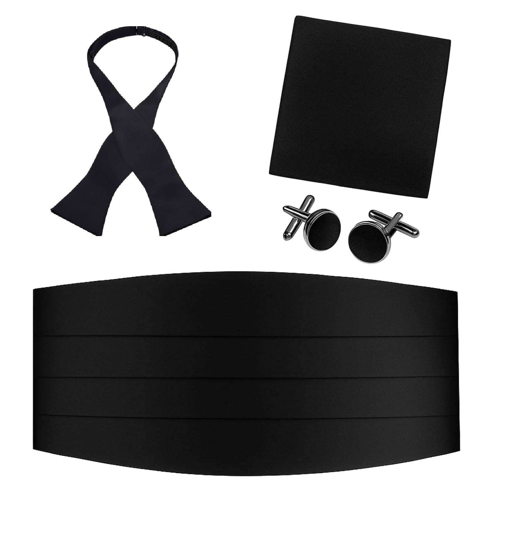 fashmade “where fashion is made” FASHMADE 4-Piece Self-Tie Bow Tie Set for Men with Cummerbund, Pocket Square & Cufflinks | Premium Satin Adjustable Tuxedo Accessories | Wedding & Formal Wear-picture-59