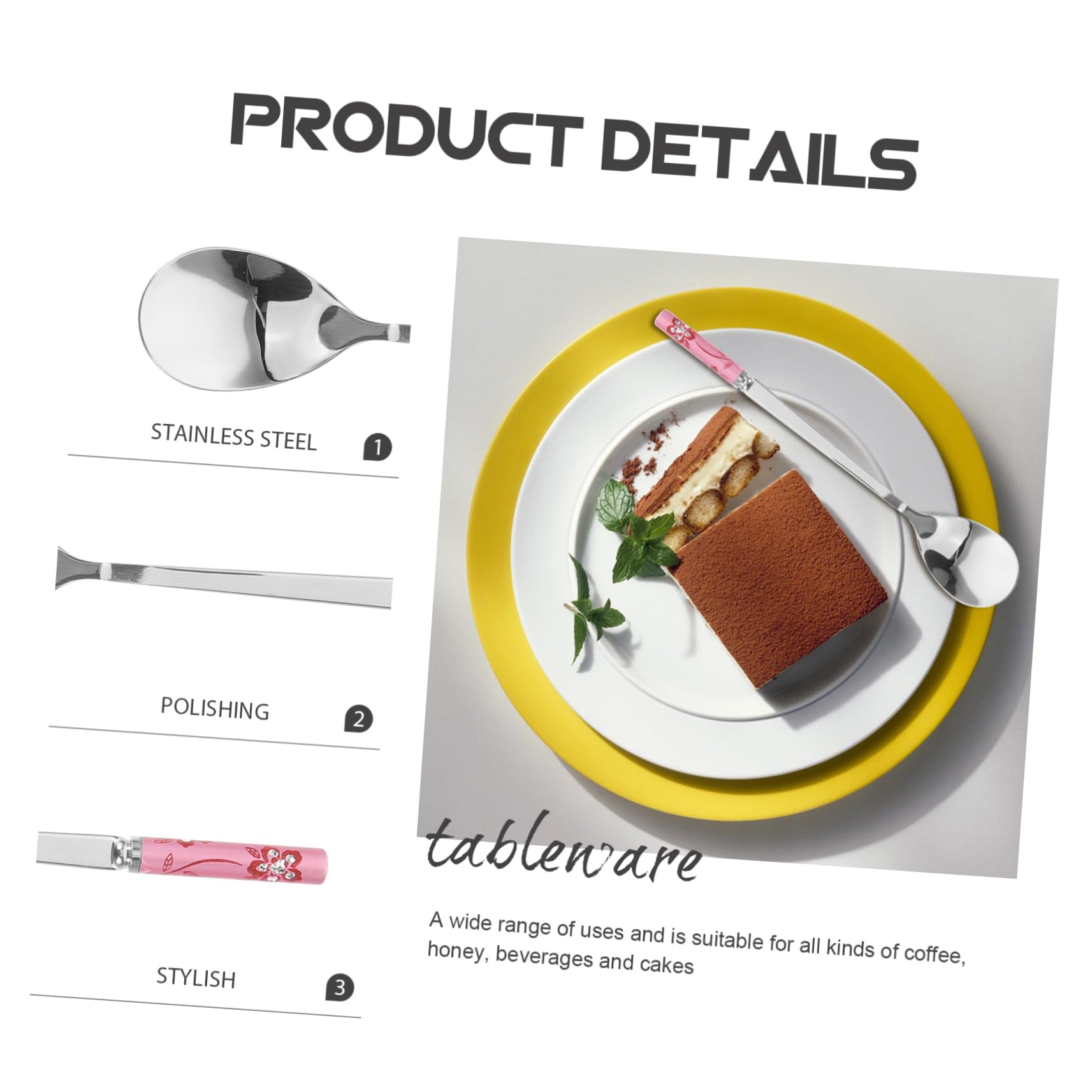 TOYANDONA 3 Series Cuchara De Comedor Portátil Cuchara Para Helado Forma Pequeño Cucharadas Café Exprés Cuchara De Café Cucharas De Agitación De Acero Inoxidable Postres Rosa 5 Piezas X 3