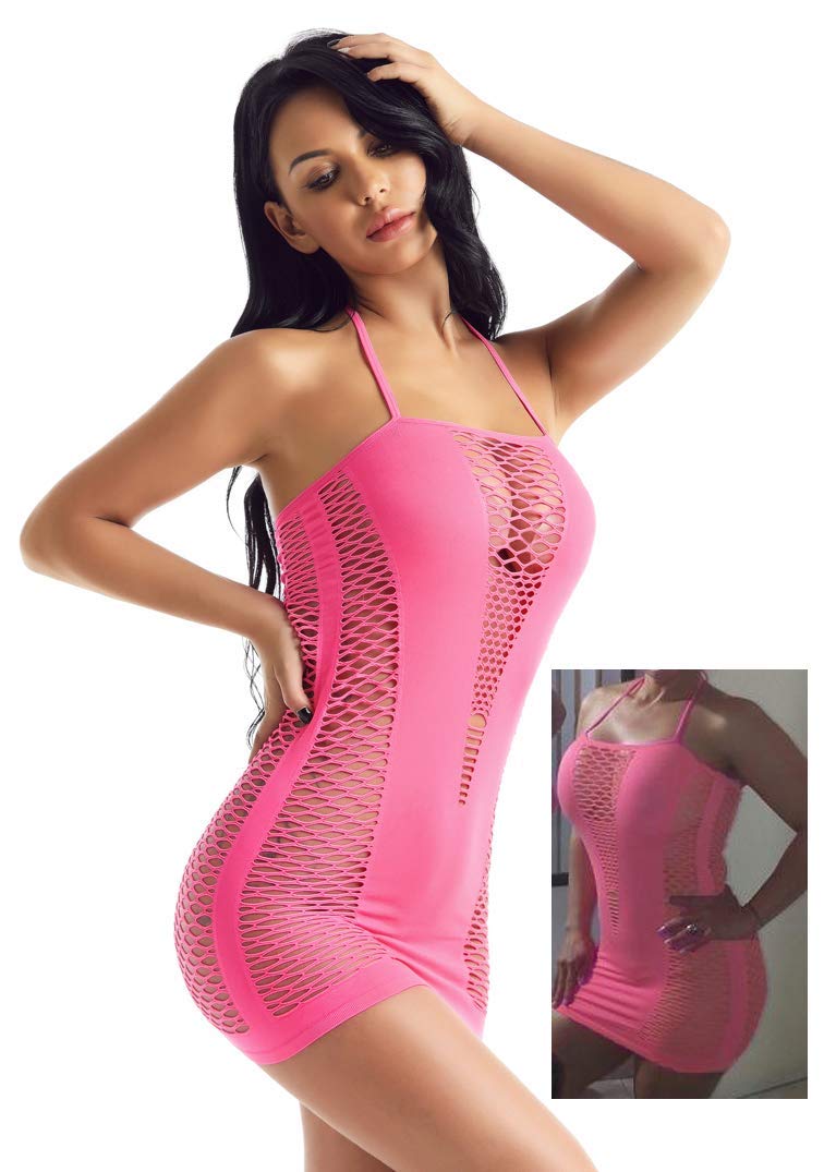 ADOREJOY Womens Lingerie Bodysuit Chemise Teddy Naughty Babydoll Nighty: Large Rose Pink