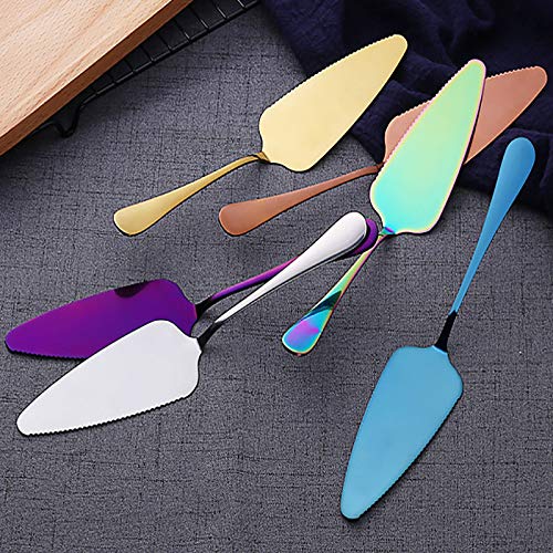 7 Pcs Colorful Stainless Steel Serrated Edge Cake Server, Stainless Steel Titanium Cake Pie Pizza Shovel Pastry Spatula Baking Tool Household Items For Birthday, Party Cake And Wedding Serving(Silver) #TOP6