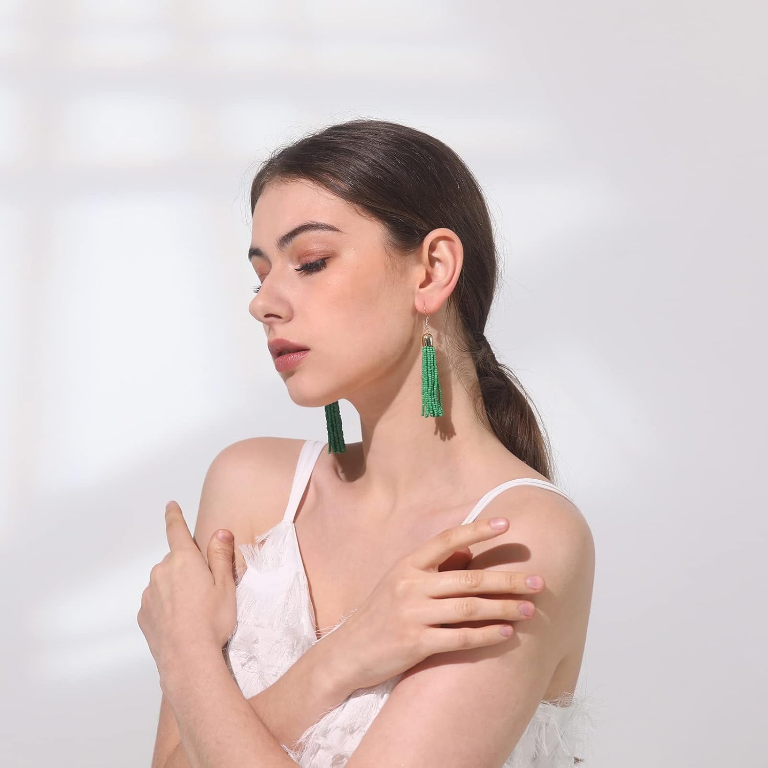 Handmade Beaded Tassel Earrings - Boho Drop Fringe Earrings for Women, Native American Indian Earrings - Image 3