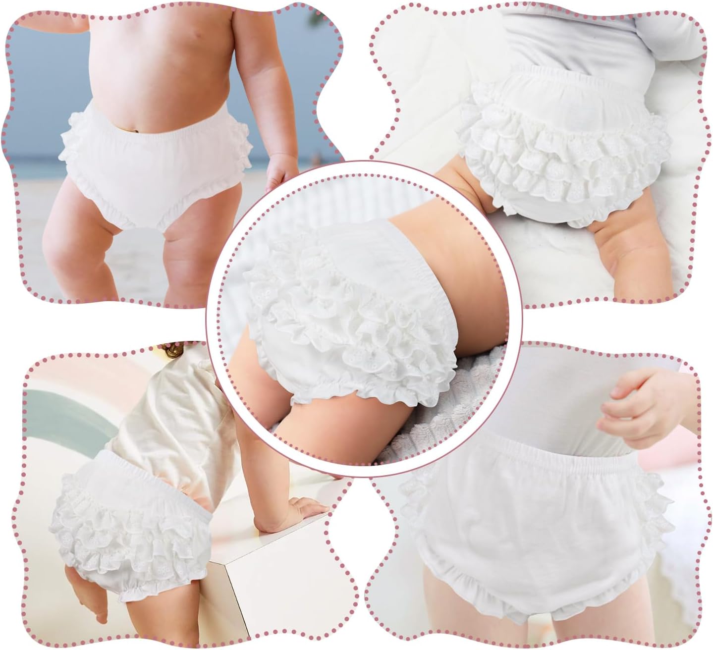 5 Piece Set of Ruffled Lace Panty Diaper Covers for Baby Girls Cotton Toddler White Shorts Underwear - Image 7