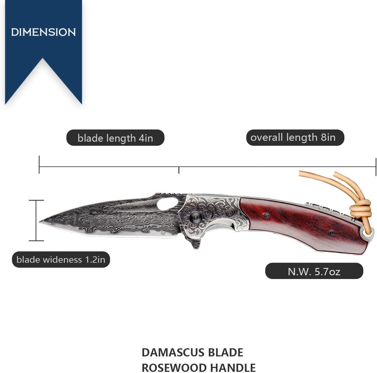 japanese vg10 steel handmade damascus steel folding pocket knife with leather sheath,liner lock,3.5in tanto blade edc knives for men camping