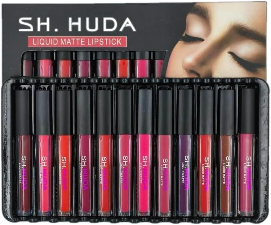 SH. HUDA Liquid Matte Lipstick 16 Best Beautiful shades, Matte Finish, (Set of 16 Piece) - Multicolor