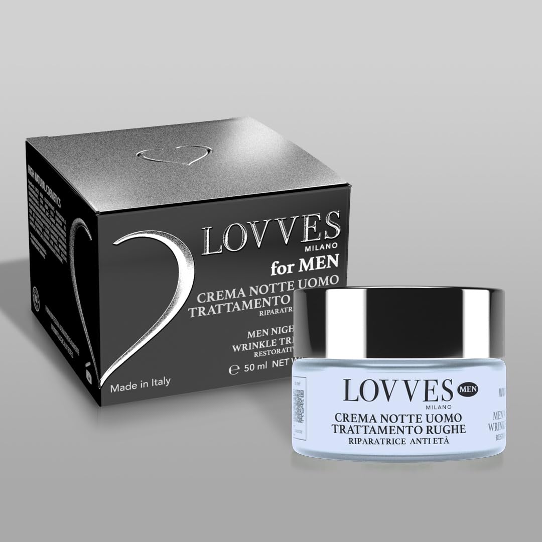 LOVVES Crema de Noche Antiarrugas para Hombre, Alta Cosmética Natural, Repara la piel, Antioxidante y Regeneradora, Previene el Envejecimiento Prematuro, Absorción Rápida, 50ml