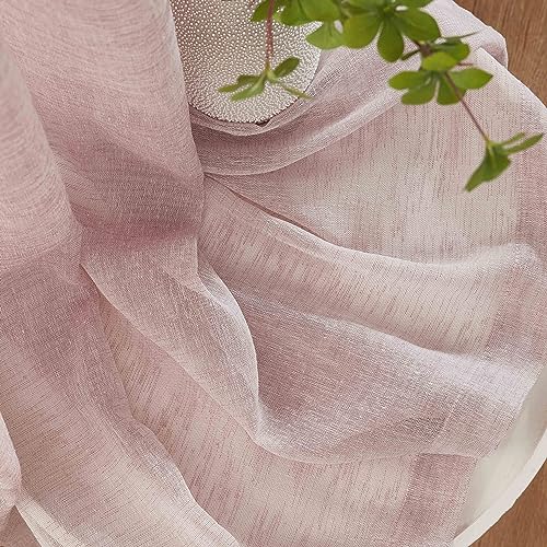 Hlc.me Penelope - Blush Sheer Curtains - Faux Linen Curtains, Semi Sheer Privacy Sun Light Filtering Window Pocket Curtains Drapery Panels For Bedroom & Living Room, 2 Panels (54 W X 84 L, Blush Pink) #TOP5