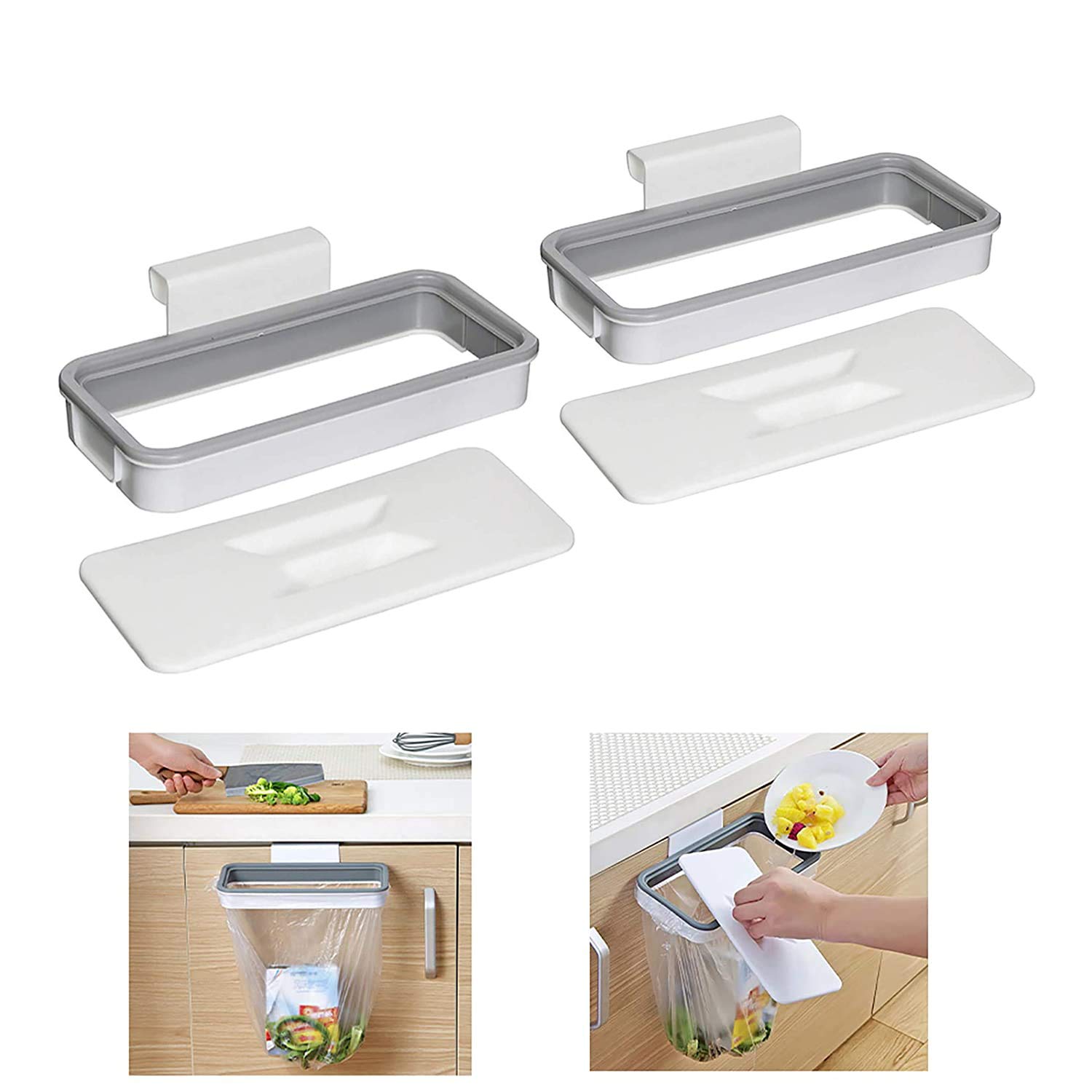 Odegltina 2PCS Over Door bin, Cupboard Bins for Kitchen, Hanging Trash Bag Holder, Caravan Camping garbage Bin Bag Holder Under Sink Hanging Waste Bin