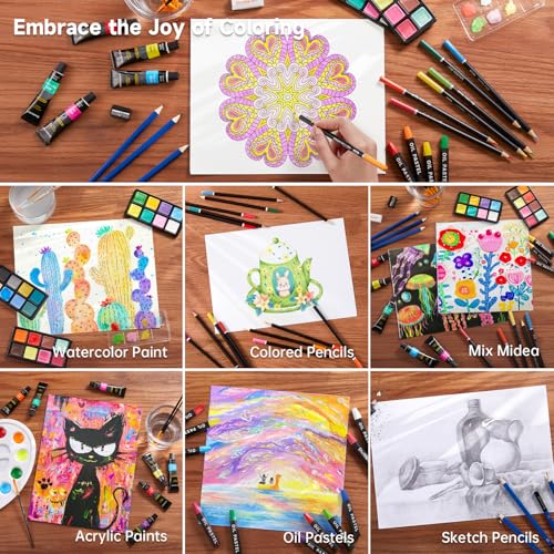 Shuttle Art 118 Piece Deluxe Art Set, Art Supplies in Wooden Case, Painting Drawing Art Kit with Acrylic Paint Pencils Oil Pastels Watercolour Cakes Colouring Book Sketch Pad for Kids Adults - Image 7