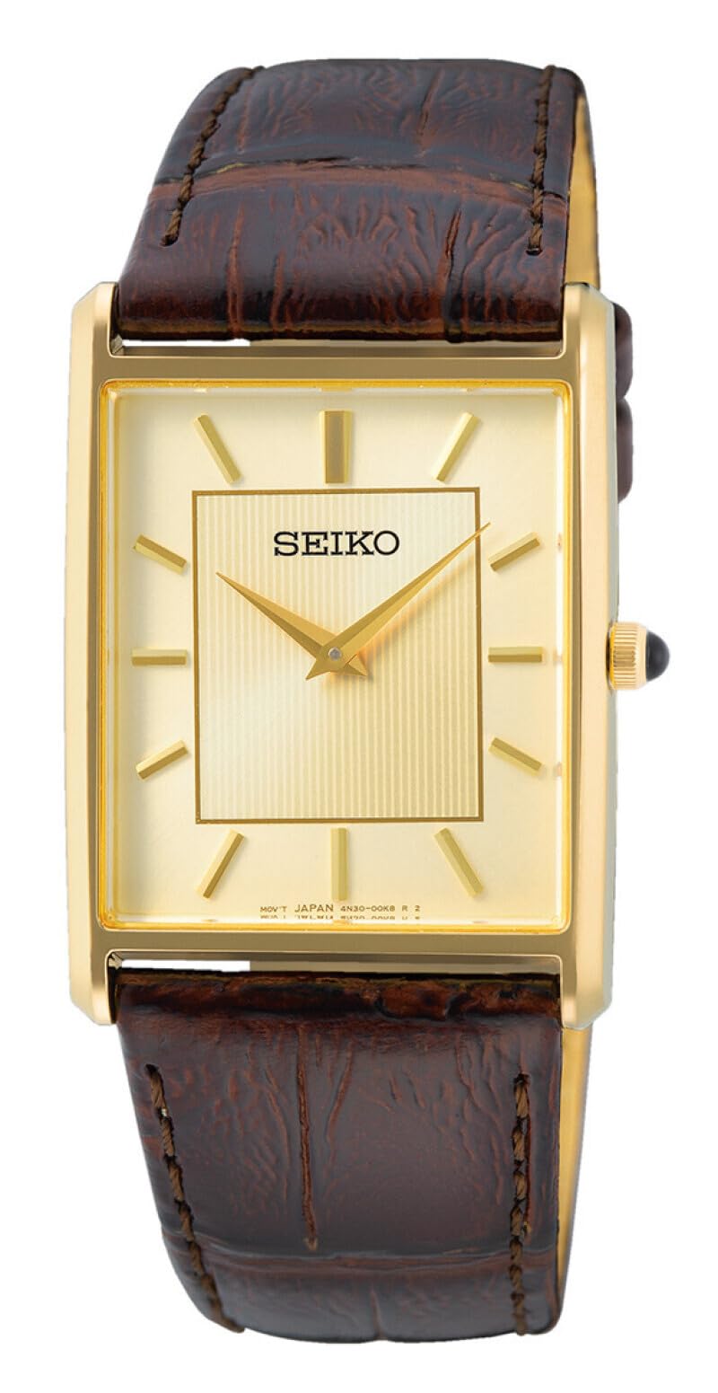 Seiko Męski zegarek kwarcowy stal szlachetna ze skórzanym paskiem SWR064P1, złoto, Pasek