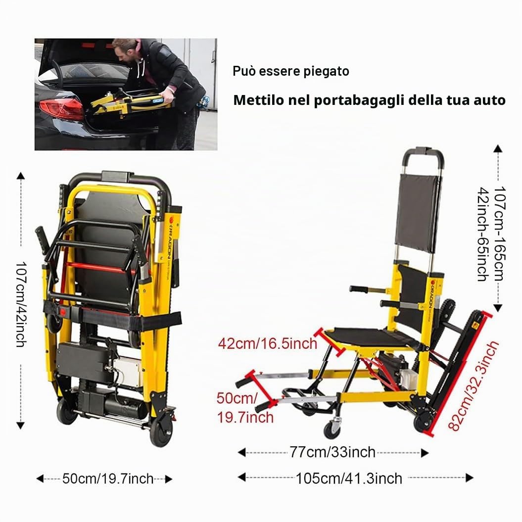 Montascale per Anziani,Sedia Pieghevole Portatile,Scala Cingolata Elettrica,Sedia A Rotelle per Salire Scale,Carico 165 Kg/363 Libbre,Telaio in Lega di Alluminio A