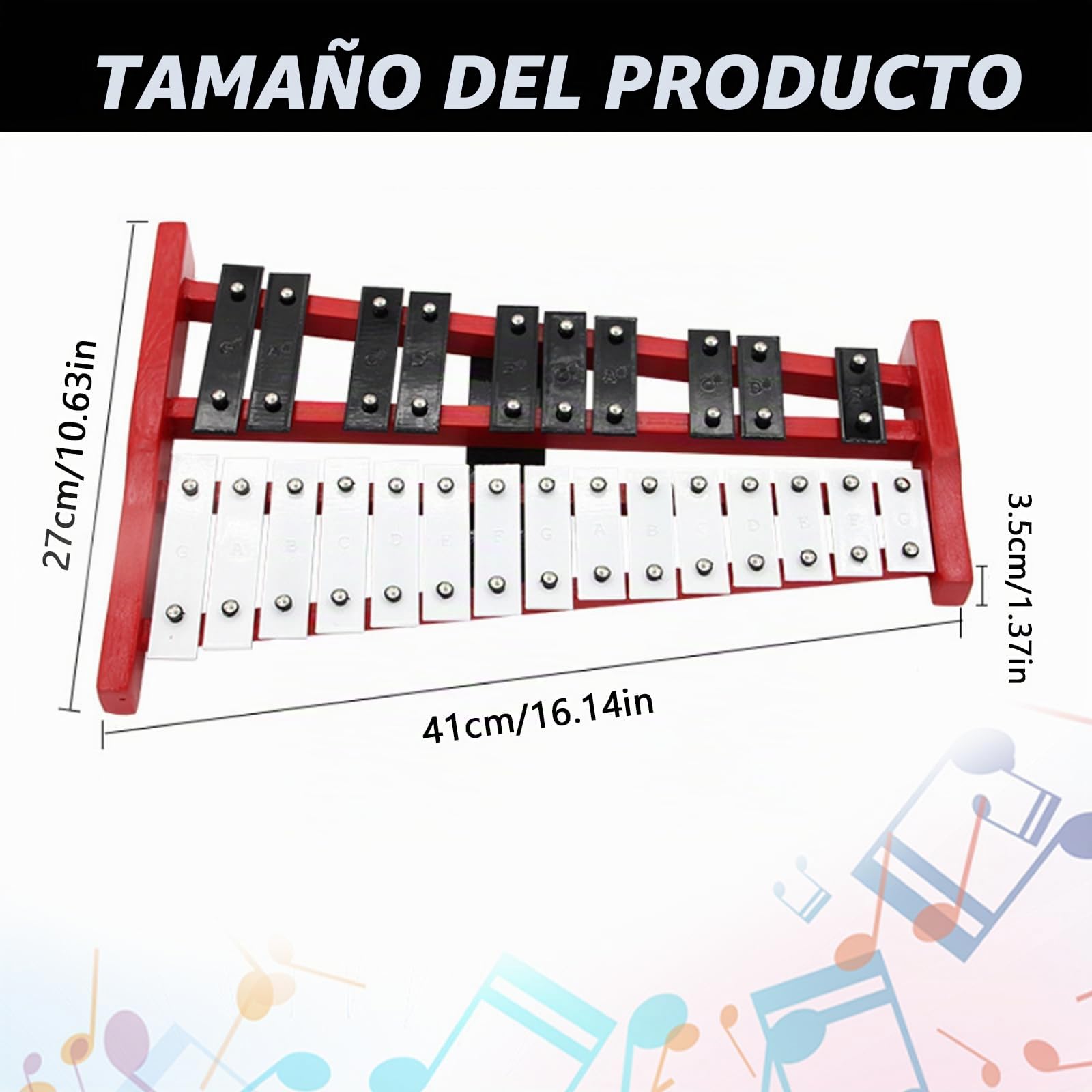 25 notas de carillón xilófono, carillón con teclas de metal y base de madera, percusión de mano con 2 baquetas, portátil, bolsa de transporte, instrumento musical para jóvenes y adultos