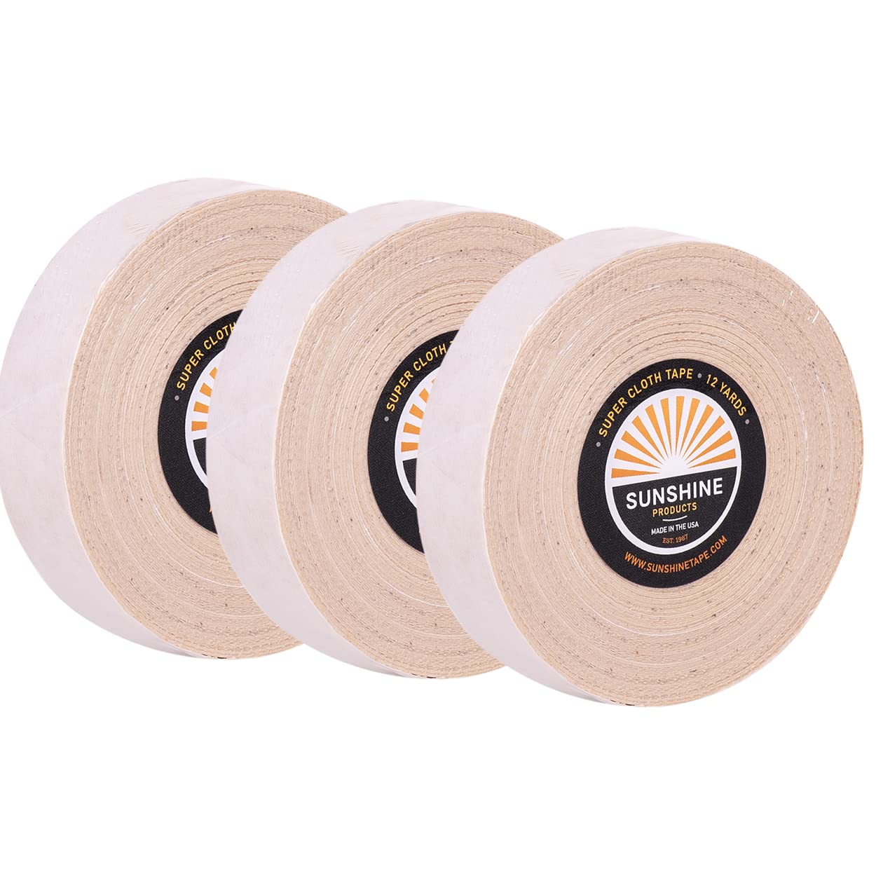 Sunshine Tape 3 Pack Super Cloth Wig Adhesive Tape Roll - 3/4" x 12 YDS - Double Sided, Medical Grade - Toupee and Wig Tape
