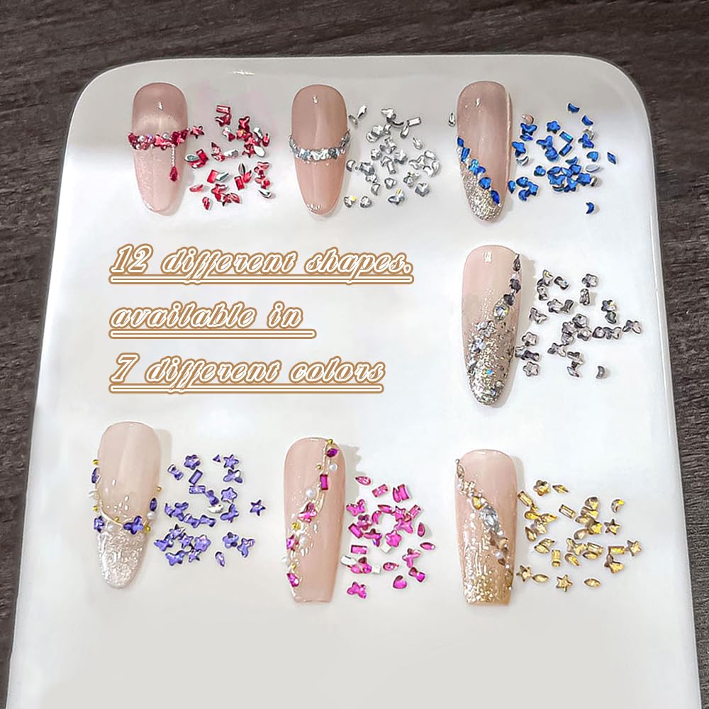 Y2k Nail Art Decoration Kit, Mixed 3D Charms(Champagne) | 1200pcs Flatback Multicolor Geometric Resin, For Acrylic Nails, DIY Accessories for Women, Girls
