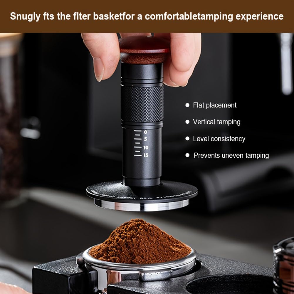 Prensador de espresso con mecanismo de resorte para una presión constante de 15 a 30 libras, base ondulada de 53 mm, para portafiltros de cocina de 51 mm, 53 mm, 58 mm
