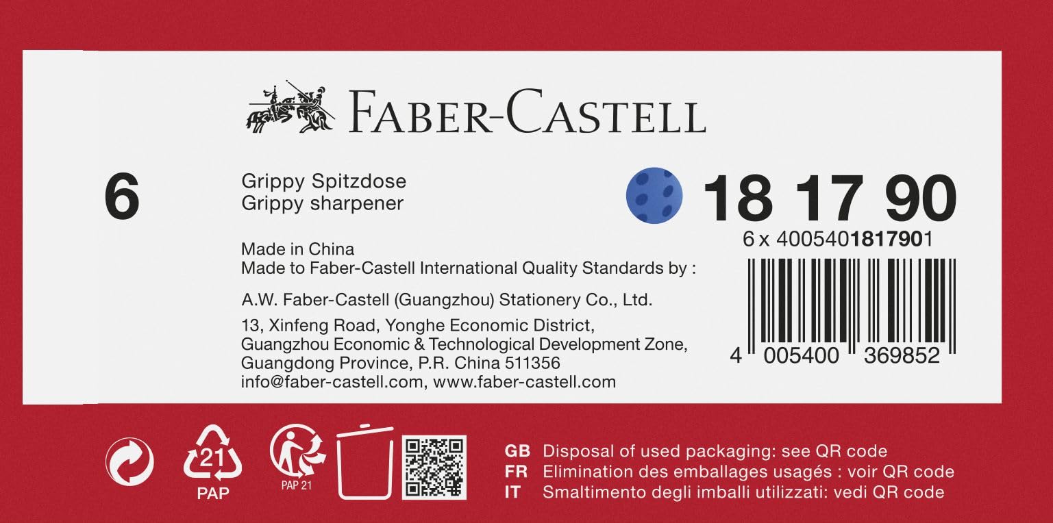 FABER-CASTELL 181790 - Affilatoio Grippy con protezione da taglio, blu, affilatoio con contenitore