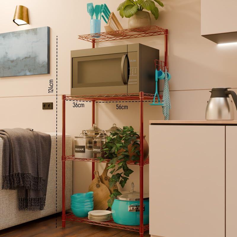 Image of 3-Shelves Microwave Heavy Duty Steel Storage Rack | Multipurpose Shelving Unit for Kitchen, Home & Utility