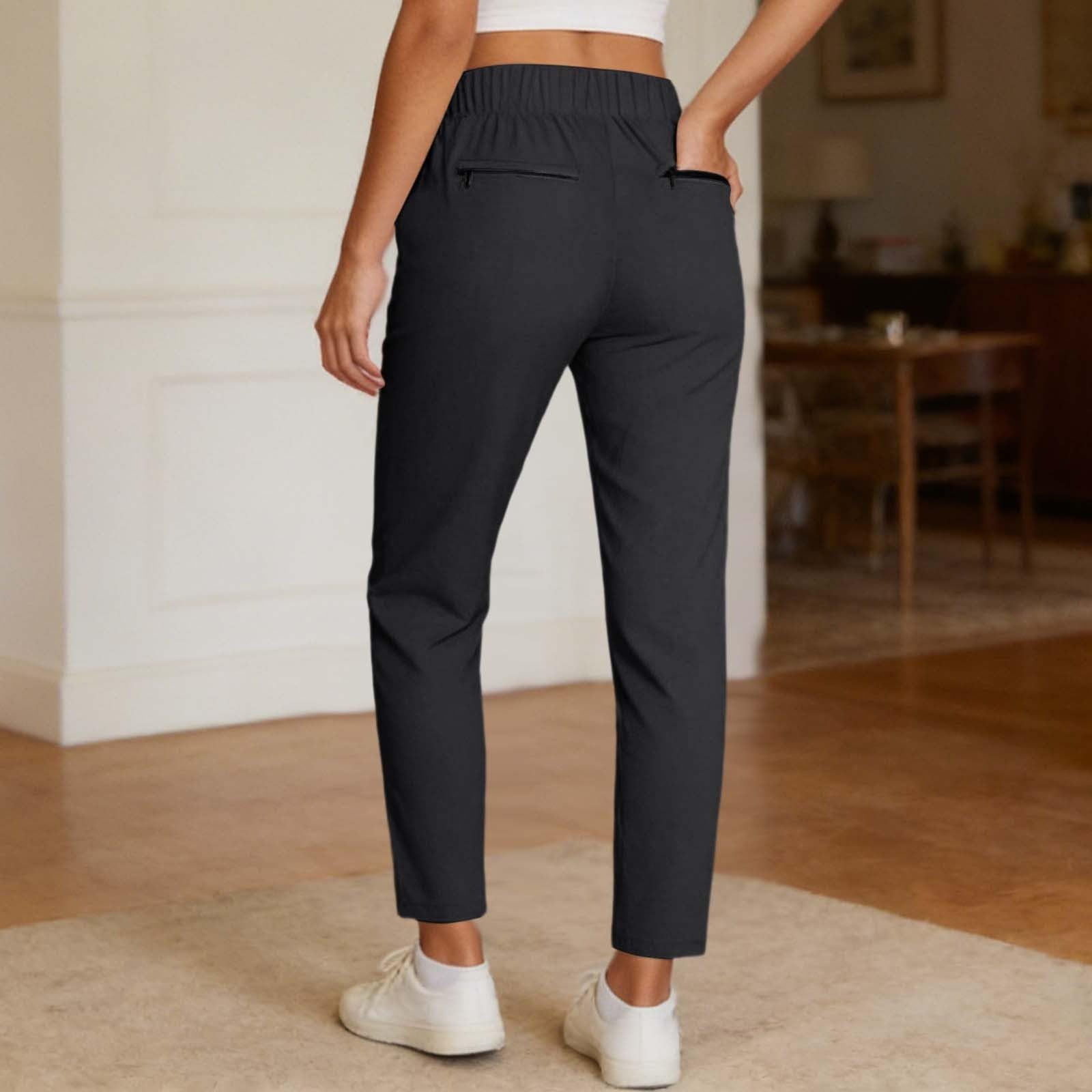 Generico Pantaloni chino da donna, pinocchietti, pantaloni contenitivi della pancia, in tessuto, elasticizzati, leggeri, estivi, per yoga e jogging, slim fit, per il lavoro