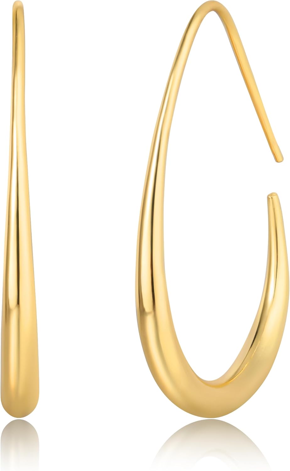 Gemini Women Jewelry 18K Gold Plated High Polish Fashion Sterling Silver Big Lightweight Teardrop Hoop Earrings Oval Pull Through Hoop Earrings