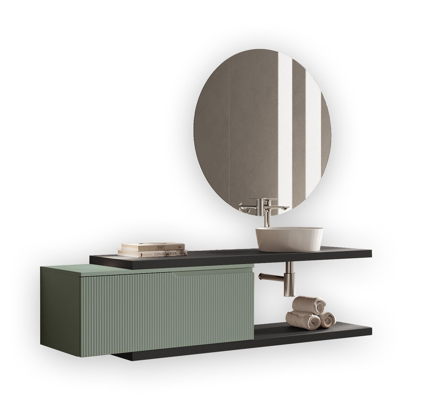 AQA DESIGN accessori casa composizione 5 pezzi bagno, nr4 staffe di supporto a scomparsa, in metallo zincato, lavabo in ceramica, nr1 base sospesa - Multicolore - 200x45x190 cm