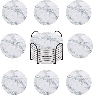 コースター 珪藻土 コップスタンド カップマット 茶パッド コップ敷き 大理石 吸水 速乾 断熱 円型 保護コルク裏面 スタンド 付き（8枚セット）