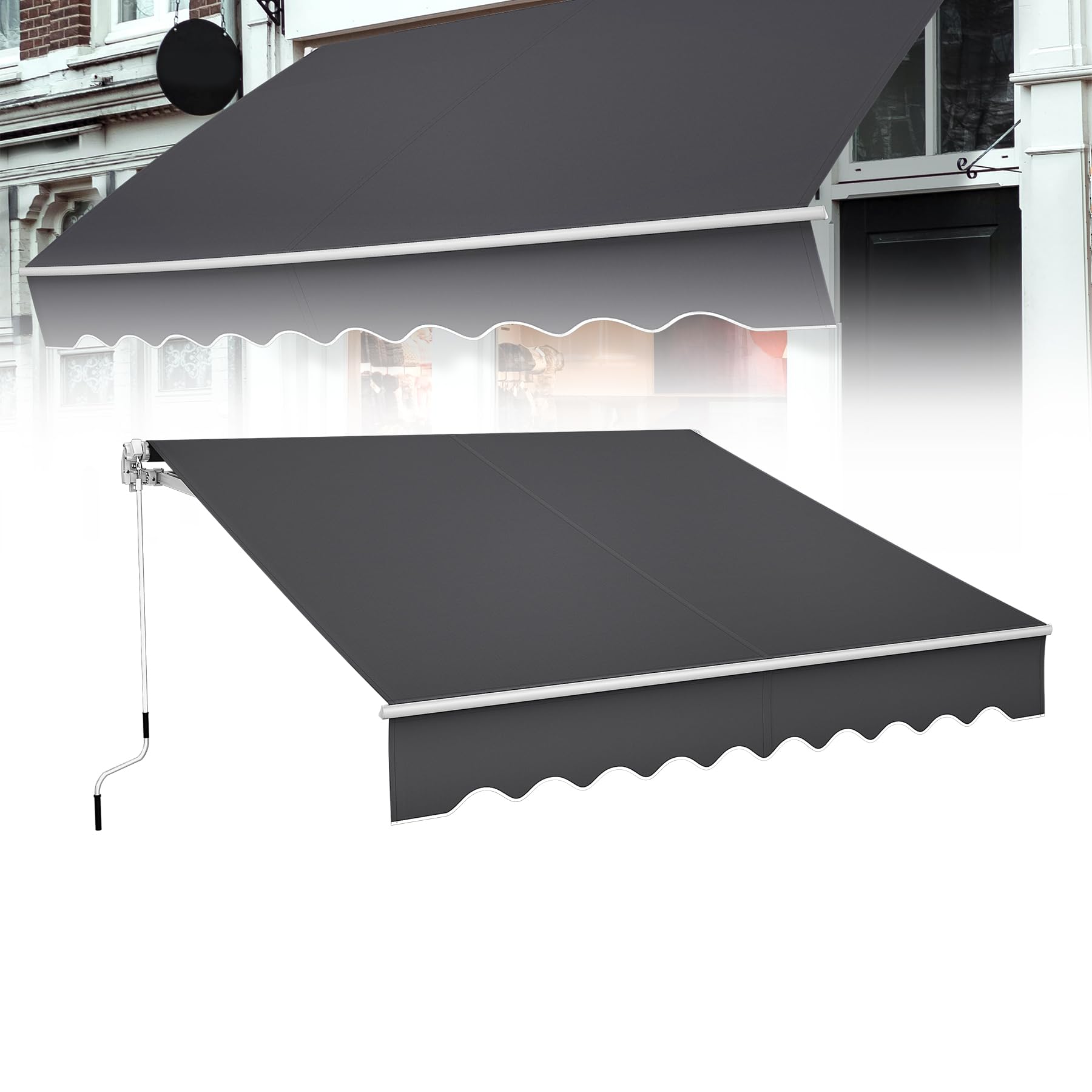 Froadp Toldos Exterior Terraza Manual, Toldo Retráctil con Brazo Articulado y Manivela, Estructura de Aluminio, Pergolas de Pared para Balcón Jardín, Ángulo Ajustables, 250x200c, Gris Oscuro