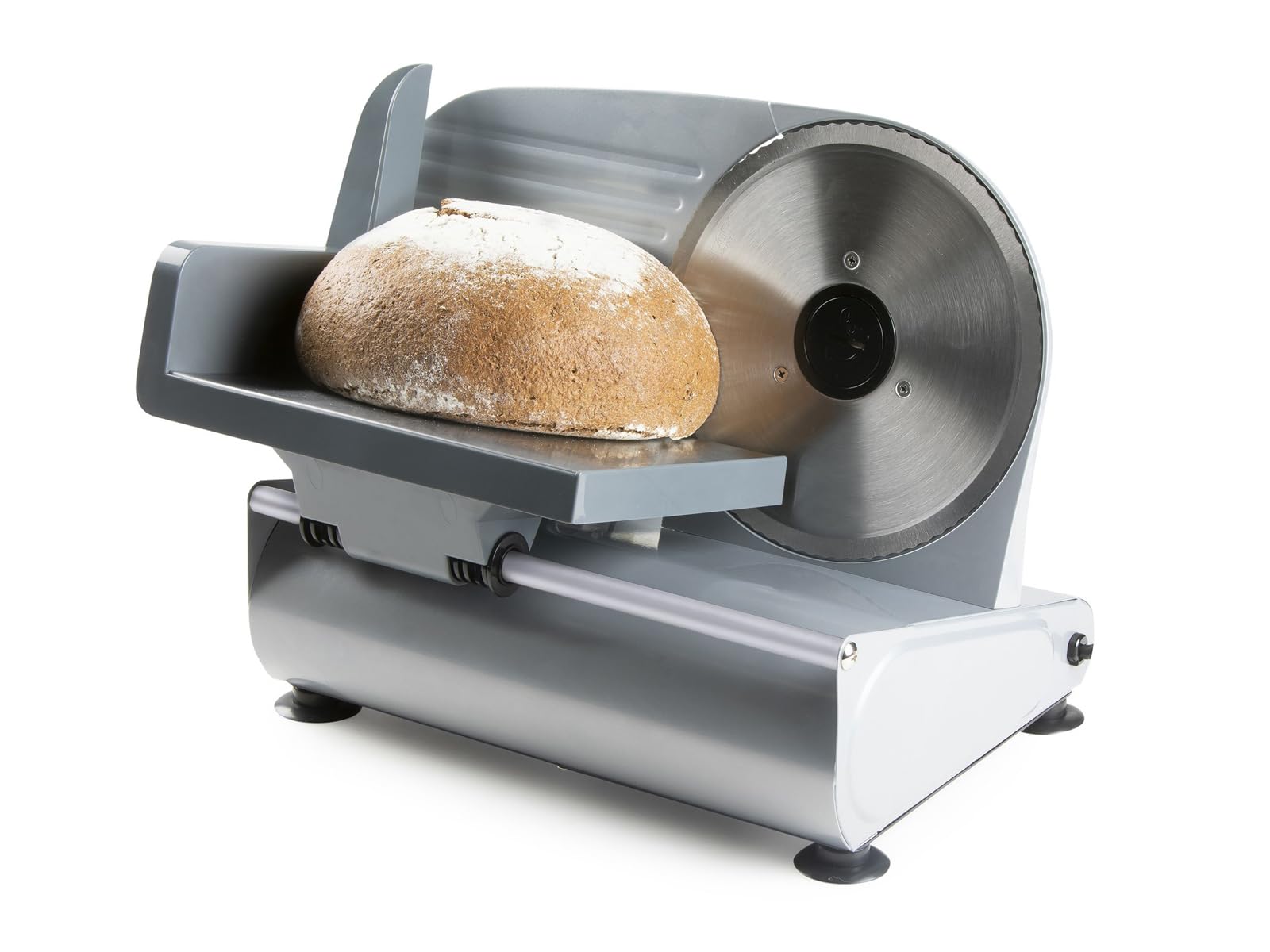 DOMO DO521S Allesschneider - Brotschneidemaschine für Brot, Aufschnitt oder Käse - Mit stufenlos einstellbarer Schnittstärke Ø 19 cm - bis 15 mm - Grau