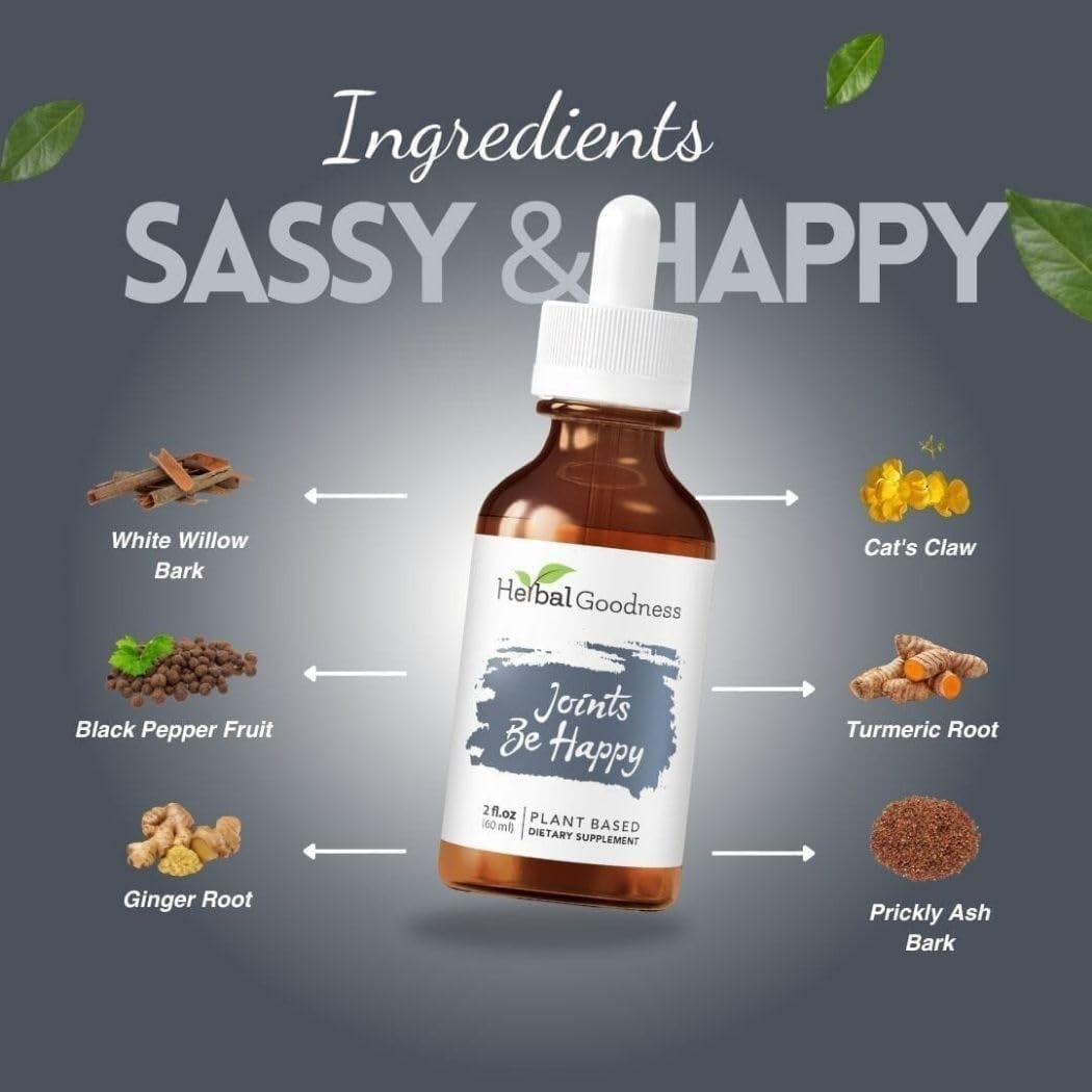 Herbal Goodness Joint Be Happy Liquid Extract 2oz – Organic Joint & Bone Health Support with Glucosamine, Chondroitin, Magnesium & Herbal Blend for Men & Women